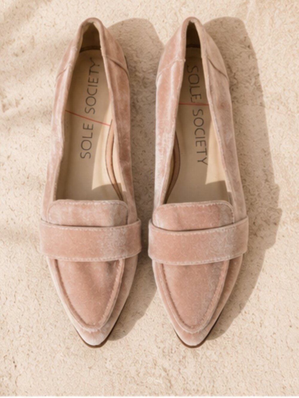 Sole Society Velvet Pointed Toe Loafers Blush Beige Flats Size 9.5 - Picture 3 of 8